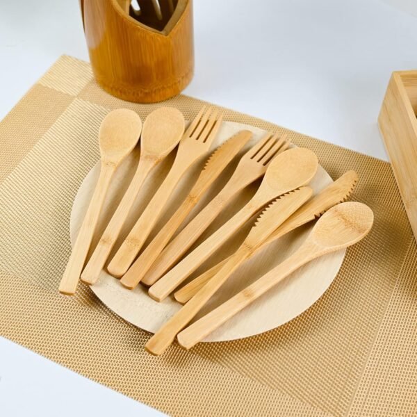 Bamboo Cutlery Reusable with Silverware Organizer, 16Pcs Bamboo Flatware Set with Bamboo Forks Spoons Knives, Reusable Bamboo Cutlery with Portable Storage Case for Home and Travel Camping Hiking - Image 3