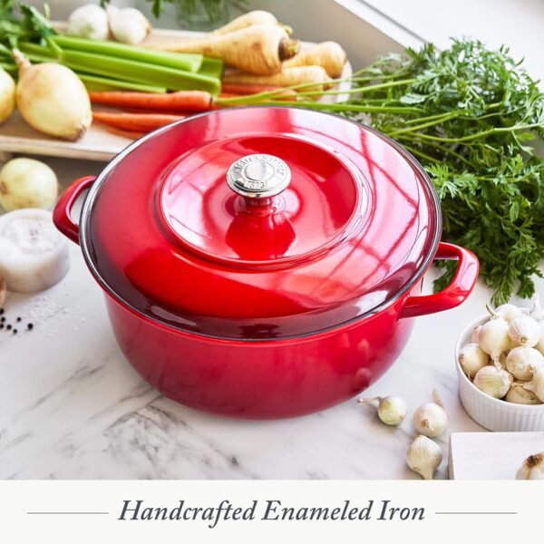 Merten & Storck German Enameled Iron, Round 5.3QT Dutch Oven Pot with Lid, Foundry Red - Image 2