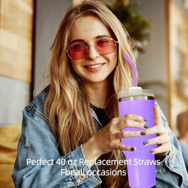 Set of 3 Stainless Steel Straws for 40 Oz Tumbler,For Stanley 40 Oz Tumbler, Reusable Metal Straw with 6 Silicone Tips and 1 Straw Cleaning Brush (Light Pink, Pink, Purple, 40 Straight Straw) - Image 4