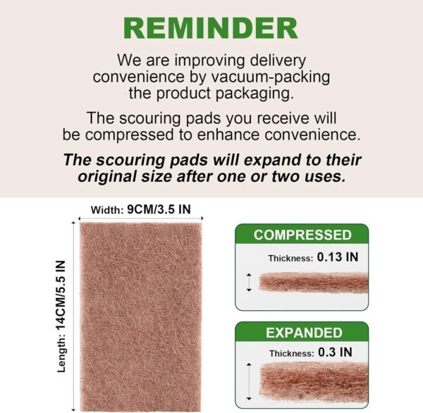 AIDEA Non-Scratch Natural Scouring Pads, Dish Scrubber Pads for Household and Kitchen, Cellulose Multipurpose Scour Pads for Cleaning -Natural Sisal Fibers, 24 Pack, 5.5in*3.5in - Image 2