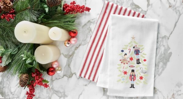 C&F Home Christmas Holiday Green Christmas Tree Decorated with Nutcrackers Flour Sack Kitchen Dish Towel Decor Decoration 27L x 18W in. 18" x 27" White - Image 2