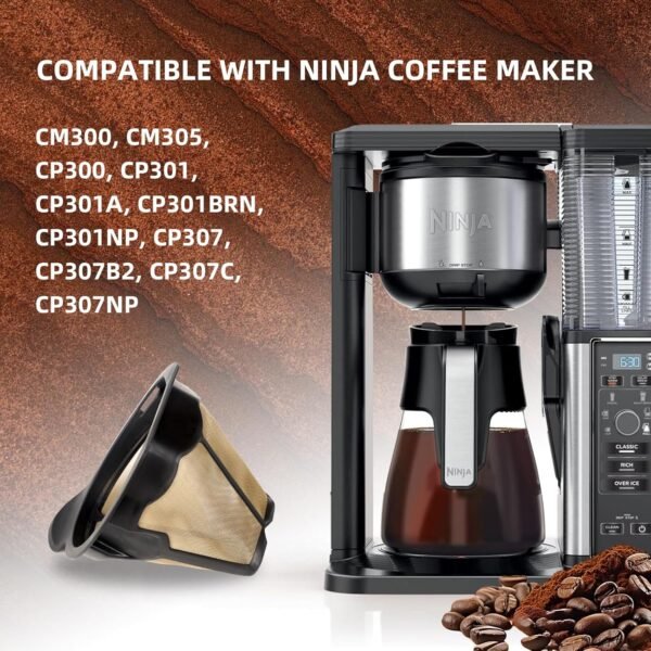 Reusable Coffee Permanent Filters Cone Replacement Coffee Filter Compatible with Ninja Coffee Maker and Brewer CM300, CM305, CM360, CM371, CM400 (1 Pack) - Image 7