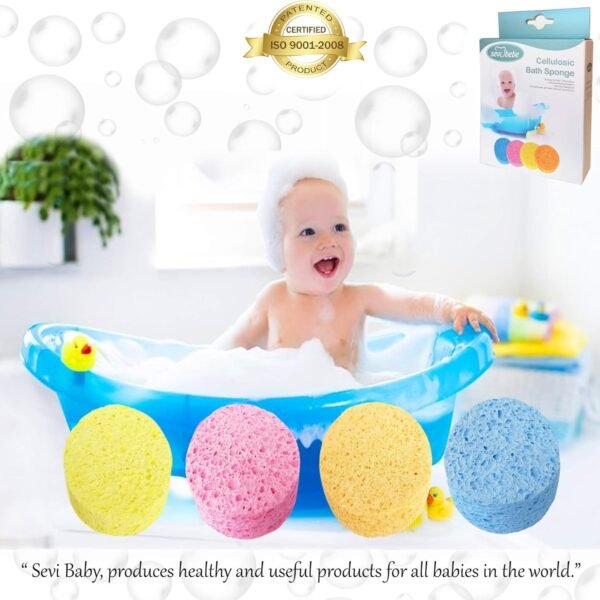Cellulose Bath Sponge,100% All Natural Pure Baby Bath Sponge, Biodegradable, Hypoallergenic, Soft & Absorbent Sponge For Baby's Skin, Made in Turkey (Pink) - Image 4