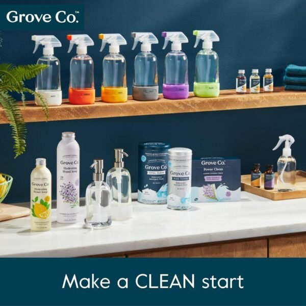 Grove Co. Gel Hand Soap Dispenser (13.5 Oz) 2 x Refillable Glass Bottles with Stainless Steel Pump, Reusable Liquid Soap Refill Set, Square Base, Reduce Plastic Waste Bundle - Image 9
