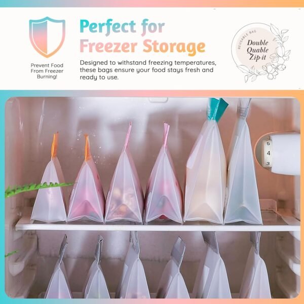 Food Storage Bags Multipack – Non-BPA Silicone Bags Reusable Storage - Freezer Dishwasher Safe Sandwich Baggies (10 Pack of 5 Large, 5 Medium Bags (Grey)) - Image 4