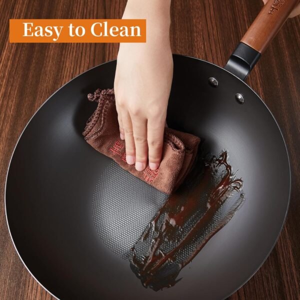 WANGYUANJI Iron Wok 12.6 inches,Wooden Handle Chinese Iron Pot Carbon Steel Wok Non-Coated Stir Fry Pan,Suitable for Home Cooking, Compatible with Induction, Gas, and Electric Ceramic Cooktops - Image 8