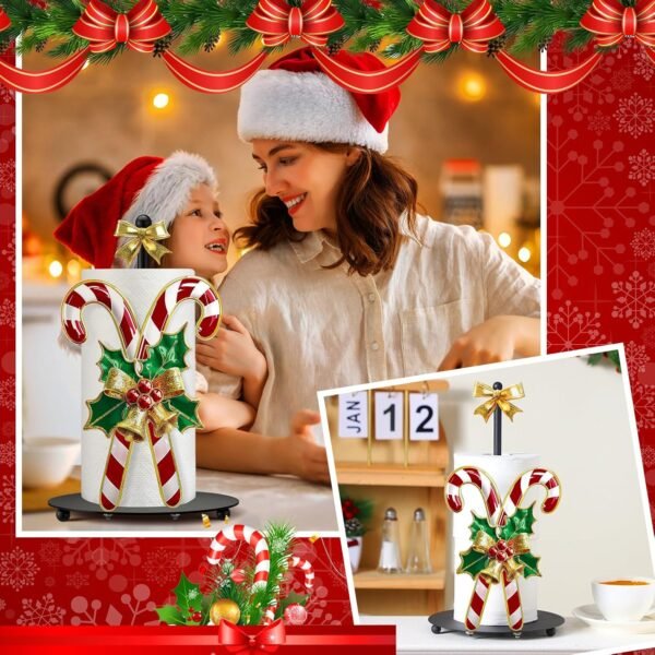 Shellwei Candy Cane Christmas Paper Towel Holder with Round Base Christmas Bathroom Decor Rustic Paper Towel Dispenser Kitchen Paper Holder Stand for Countertop Toilet Home Accessories - Image 6