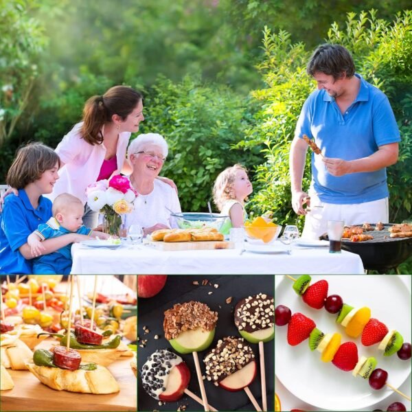 Natural Bamboo Skewers 6 Inch, Kids Friendly/True Semi Pointed, For Fruit Kabobs Kebab Swizzle Appetizer Chocolate Fountain Fondue BBQ, Wooden Sticks For Cake Pop, Lollipop, Size Choices 4.3”,8”,10” - Image 6