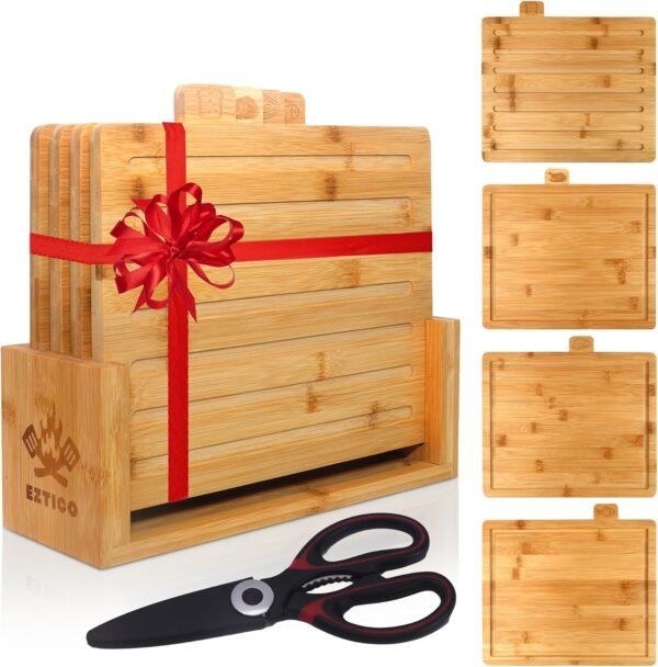 Holiday Gifts Cutting Boards For Kitchen - Wood Cutting Board Set, Bamboo Cutting Board Set with Holder, Wooden Cutting Board Set, Cutting Board Wood, Wooden Chopping Board, Charcuterie Boards
