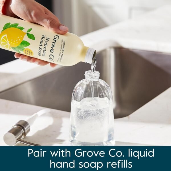 Grove Co. Gel Hand Soap Dispenser (13.5 Oz) 2 x Refillable Glass Bottles with Stainless Steel Pump, Reusable Liquid Soap Refill Set, Square Base, Reduce Plastic Waste Bundle - Image 4