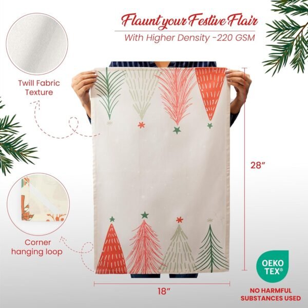 The Fine Living Co. 100% Cotton, Merry Christmas Printed Kitchen Towels, Dish Towels for Drying Dishes, Kitchen Hand Towels, Tea Towels, Dish Towels for Kitchen Set of 2, 18”x28” (Cherry Red & Green) - Image 3
