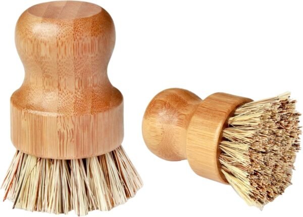 Heritage Products Cast Iron Scrub Brush, Palm Brush Kitchen Dish Scrubber with Natural Bamboo Wood Handle and Densely Packed Nylon Bristles Protects Nonstick Cast Iron Seasoning During Dishwashing - Image 7