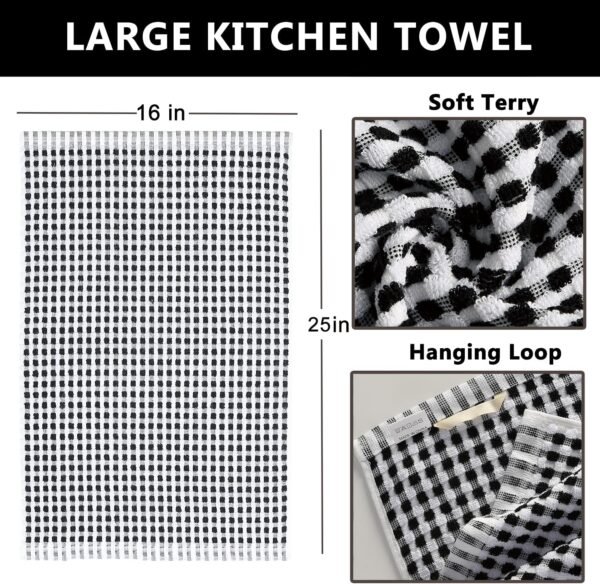 SALAS Dish Towels Cloths Rags Sets for Kitchen Drying Dishes, Cotton Lattice Terry Kitchen Towels, Highly Absorbent Kitchen Rags with Hanging Loop, 16‘’ x 25‘’, 6 Packs - Image 2