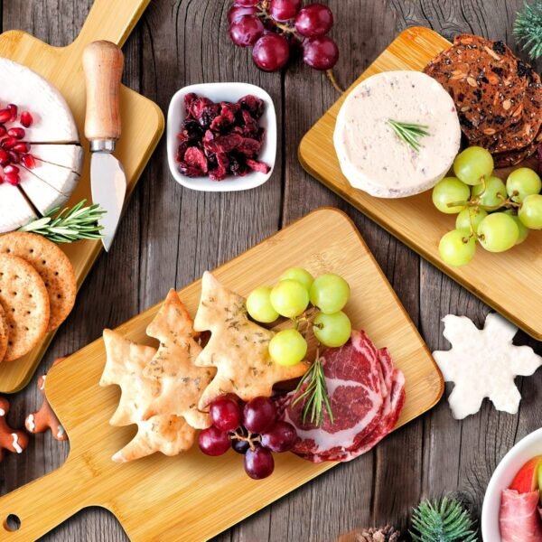 Nuenen 10 Pcs Wood Cutting Board with Handle 15.7 x 7.8 Inch Wooden Serving Board Kitchen Chopping Boards for Pizza, Bread, Cheese, Charcuterie, Fruit, Vegetables (Bamboo) - Image 5