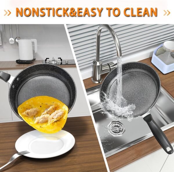 Nonstick Fry Pan Skillet Set, 10"+11"+12" Cast Iron Skillet 3 Pieces Set for Cooking, Professional Frying Pans Nonstick with Stay Cool Handle, PFAS-Free, Dishwasher Safe (GD3) - Image 2