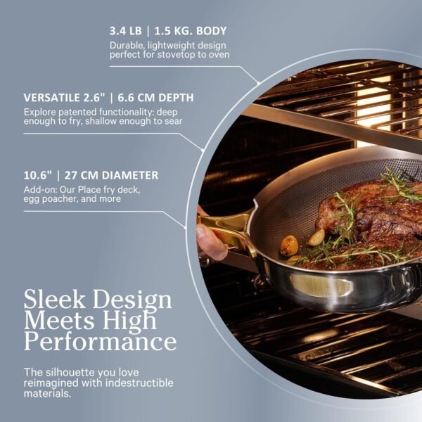 Our Place Titanium Always Pan Pro - No-Coating Nonstick Technology | Tri-Ply Construction with Titanium & Stainless Steel | Heat Safe up to 1000°F | Includes Steam-Release Lid & Spatula | Chrome - Image 5