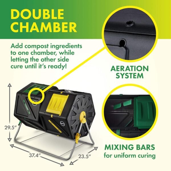 Miracle-Gro Large Dual Chamber Compost Tumbler – Easy-Turn, Fast-Working System – All-Season, Heavy-Duty, High Volume Composter with 2 Sliding Doors - (2 – 27.7gallon /105 Liter) - Image 4