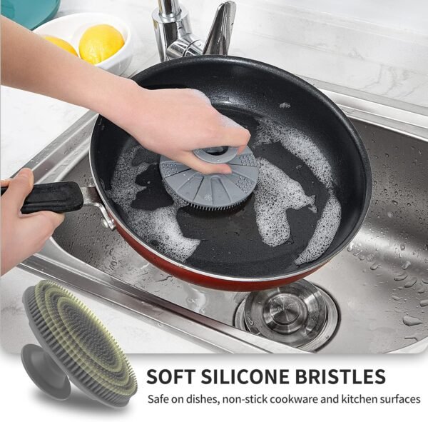 Silicone Sponge 3 Pack, BEAUTAIL Non-Scratch Scrub Sponges, for Washing Dishes and Cleaning Kitchen, Long Lasting and Reusable Dishwashing Scrubber, Suction Up Hang Designed, Black+Olive Green+Gray - Image 3