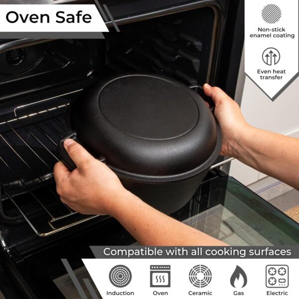 Pre-Seasoned Cast Iron Dutch Oven Casserole Pot - Cast Iron Skillet Lid – 2 in 1 Cooking Cookware Pan Set – Dutch Oven Pot with Lid – Black, 5 Quarts, 26cm – by Nuovva - Image 3