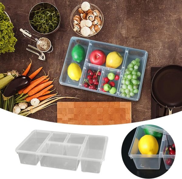 Clearnance Divided Tray with Lid Sealed Fruit Snack Serving Platter Vegetable Storage with 5 Beeswax Reusable Food Wraps (Clear, One Size) - Image 3