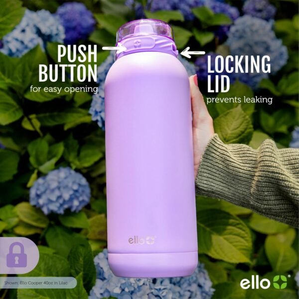 Ello Cooper 32oz Stainless Steel Water Bottle with Straw and Carry Handle, Double Walled and Vacuum Insulated Metal, Leak Proof Locking Lid with Soft Silicone Spout, Reusable, BPA Free, Grey - Image 7