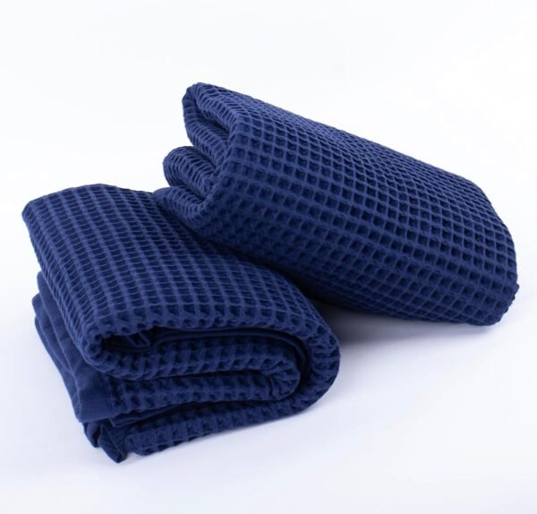 Püskül Waffle Weave Bath Towels, Organic 100% Turkish Cotton, 32X63 Inches 2-Pack (Navy Blue)
