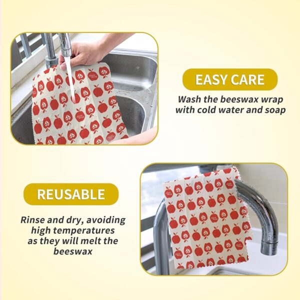 Beeswax Wraps for Food, Reusable Beeswax Wraps 9 Pack, Beeswax Wrap/Fish Apple Lemon - Image 5
