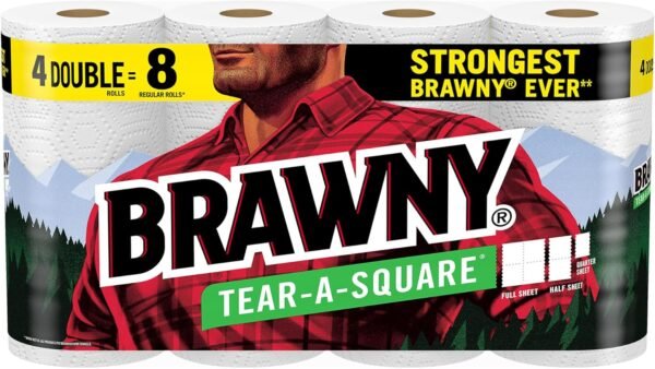 Brawny® Tear-A-Square® Paper Towels, 4 Double Rolls = 8 Regular Rolls