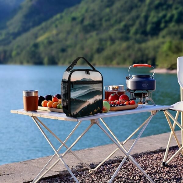 Natural Mist Mountain Tree Lunch Bag Reusable Lunch Tote Bag for Women Men Portable Insulated Lunch Cooler Bags Leakproof Meal Prep Lunch Box with Zipper - Image 8