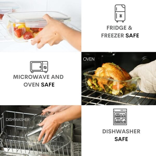 8 Cups/ 63 Oz 4 Piece (2 containers + 2 Lids) Large Glass Food Storage/ Baking Containers with Locking Lids . Ideal for Storing food, vegetables or fruits. BPA Free & Leak Proof -Microwave, Oven Safe - Image 5