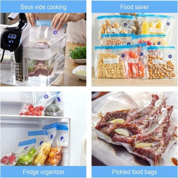 Sous Vide Bags, 20 PCS Reusable Vacuum Sealer Bags for Food with 6 Sealing Clips, Food Vacuum Sealer Bags for Sous Vide Cooking and Food Storage BPA Free (13.4x10.2 Inch) - Image 4