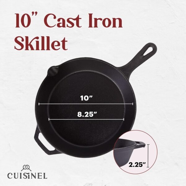 Cast Iron Skillet - 10"-Inch Frying Pan with Pour Spouts + Pan Scraper + Silicone Grip Handle Cover Holder - Pre-Seasoned Oven Cookware - Indoor/Outdoor Use - BBQ, Firepit, Stovetop, Induction Use - Image 3