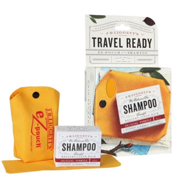 J.R.LIGGETT’S All-Natural Original Formula Shampoo Bar .65oz and Mini Travel EZ Pouch Pack, Supports Strong and Healthy Hair-Nourish Follicle with Antioxidants and Vitamins,Detergent and Sulfate-Free