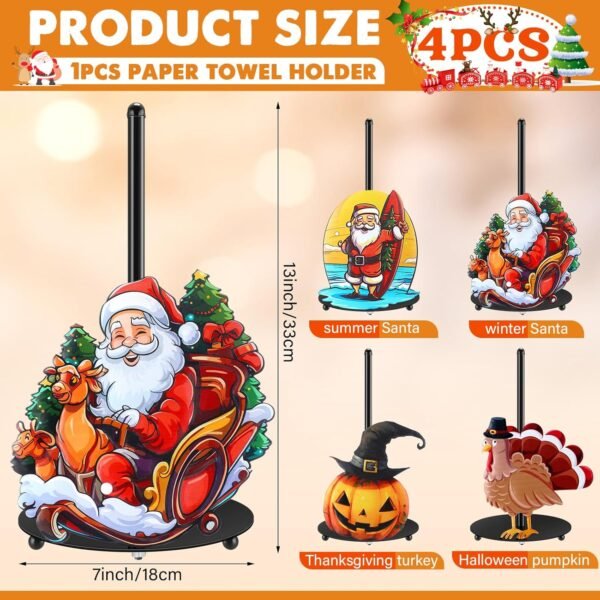 Nuogo 5 Pieces Christmas Paper Towel Holder Santa Claus Kitchen Decor Christmas Paper Towel Fall Thanksgiving Turkey Pumpkin Decor Accessories Metal Toilet Paper Holder Indoor Decorations for Bathroom - Image 2