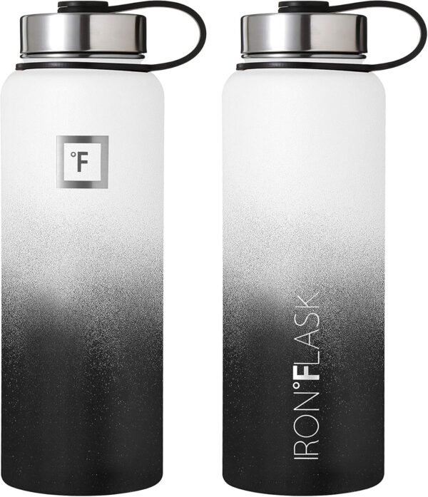 IRON °FLASK Camping & Hiking Hydration Flask with 3 Lids - Stainless Steel, Double Walled & Vacuum Insulated Water Bottle - Leak Proof & BPA Free (Day & Night, Straw - 40 oz) - Image 4