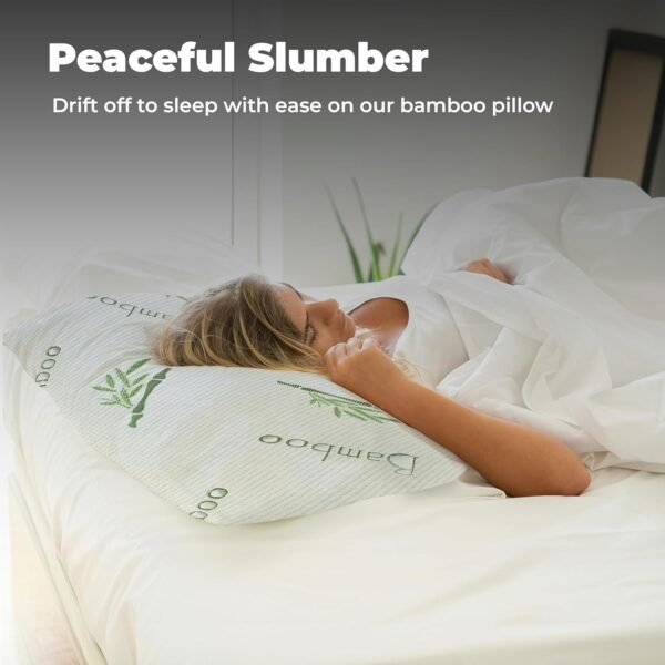 OMEO 2 Pack Queen Size Rayon Derived from Bamboo Pillow for Sleeping Shredded Memory Foam Bed Pillows for Side, Back and Stomach Sleepers, Soft, Cooling, Adjustable and Washable Cover 20" x 30" - Image 2