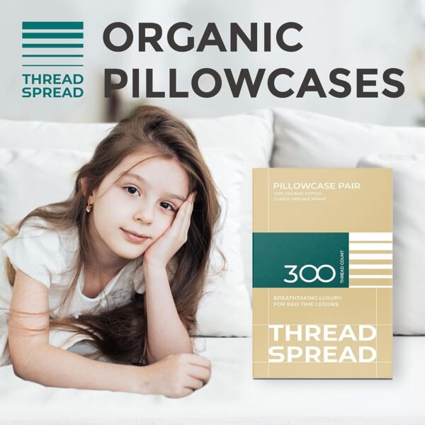THREAD SPREAD 100% Organic Cotton Pillowcases - Soft and Crisp, Cooling Percale Weave, Breathable Pillow Covers, Set of 2 (King Size, Dark Gray) - Image 9