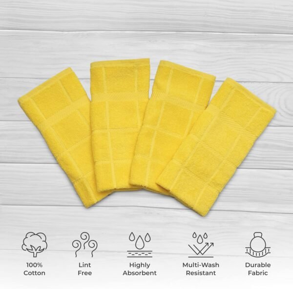 100% Cotton Terry Dish Towels, 4 Pack Plain, 16 x26 Inches, Super Soft and Absorbent Kitchen Towels, Perfect for Kitchen Cleaning and Dish Washing | Yellow - Image 2