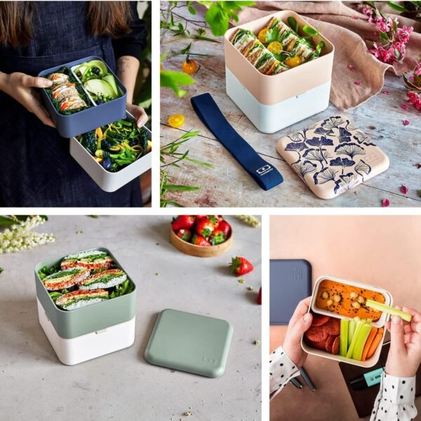 monbento - Large Bento Lunch Box MB Square blue Natural with Compartments - Leakproof Lunch Box for Work/Picnic/Meal Prep - BPA Free – Microwave & Dishwasher Safe - Blue - Image 4