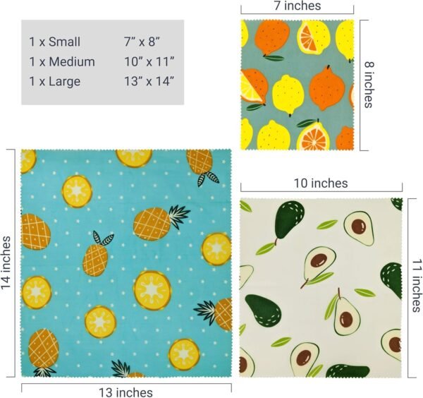 Vegan Soy Wax Food Wraps - Reusable, Organic, & Eco-Friendly Cotton - Zero Waste & Sustainable Food Storage Alternative - 3 Sizes per Pack - Image 2