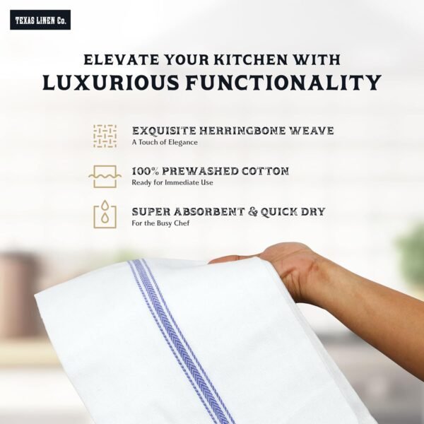 TEXAS LINEN CO. Kitchen Towels Set - 100% Cotton Dish Towels for Kitchen - Pack of 12 Super Absorbent Kitchen Hand Towel - Blue Tea Towels - Quick Dry & Soft Durable Dish Cloths - 15”x25”, Blue Stripe - Image 2