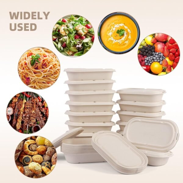 60Pcs(29oz) Disposable Meal Prep Lunch Food Takeout Salads Sandwiches Bowls Containers with Lids,Compostable Biodegradable to go Food Microwavable Freezer Safe Containers for Party Camp out. - Image 6