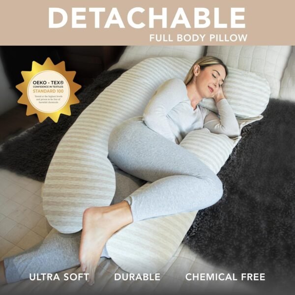 Pharmedoc Pregnancy Pillows, U-Shape Full Body Pillow -Removable Jersey Cotton Cover - Sand Stone - Pregnancy Pillows for Sleeping - Body Pillows for Adults, Maternity Pillow and Pregnancy Must Haves - Image 2