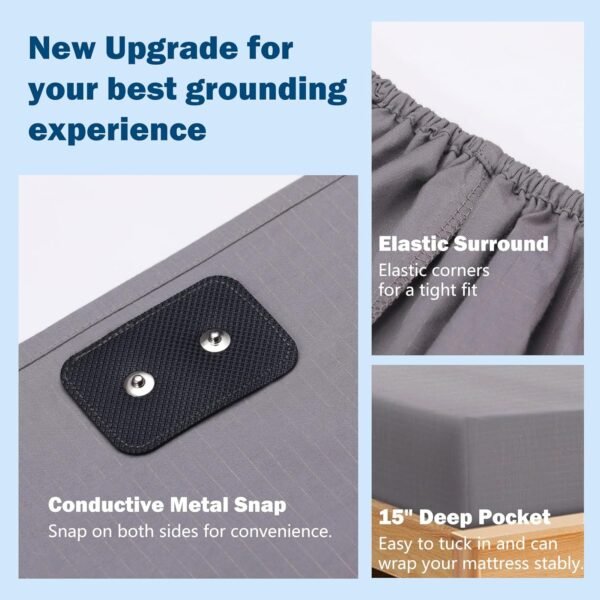 Jecanori Grounding Sheet Queen Size, Earthing Grounded Fitted Bed Sheet, 95% Organic Cotton + 5% Pure Silver Fiber, Bed Grounding Kit with grounding Cord & Tester, for Improved Sleep & Wellness - Image 6