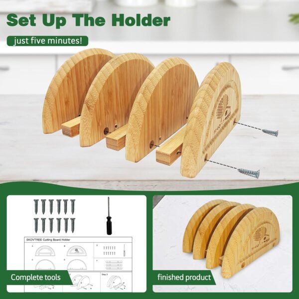 Wood Cutting Board with Holder - Bamboo Cutting Board Set of 3, Bamboo Cutting Boards with Groove, Cutting Boards for Kitchen, Meat, Veggies - Image 8