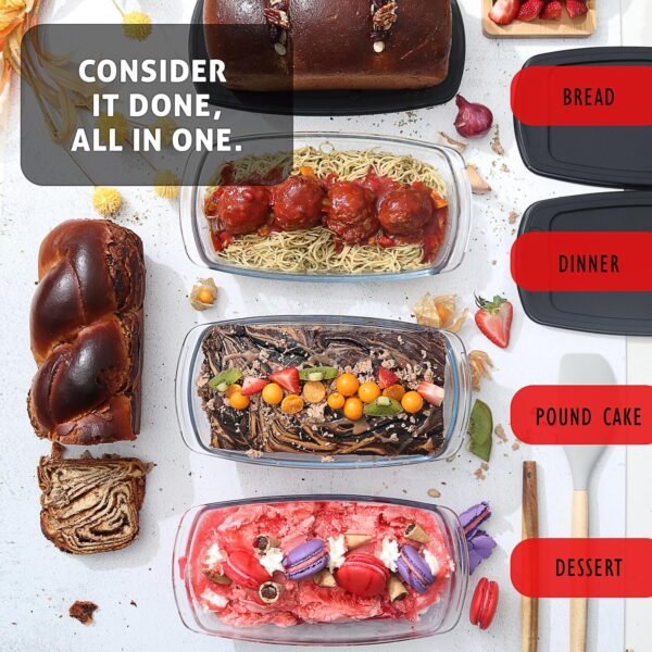 EATEX Glass Bread Pans for Homemade Bread Baking, 1.9 Qt Deep Glass Food Storage Containers with Lids Glass, 3 Glass Bread Loaf Pans 3 Airtight Lids - Image 4