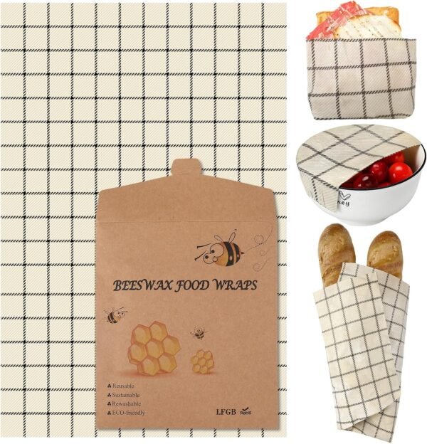 17 x 23 Inch Reusable Beeswax Food Wrap Beeswax Wraps for Food Bread Sandwich Reusable Beeswax Paper Organic Beeswax Bowl Covers Sustainable Food Storage Containers
