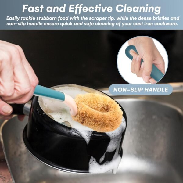Easy Gleam | Scrub Cleaning Brushes - Hard Scrubber for Cast Iron Cookware - Durable Material with Natural Hard Sisal Bristles - Versatile for Household Cleaning - 11.6'' x 2.9'' (Navy Blue) - Image 2