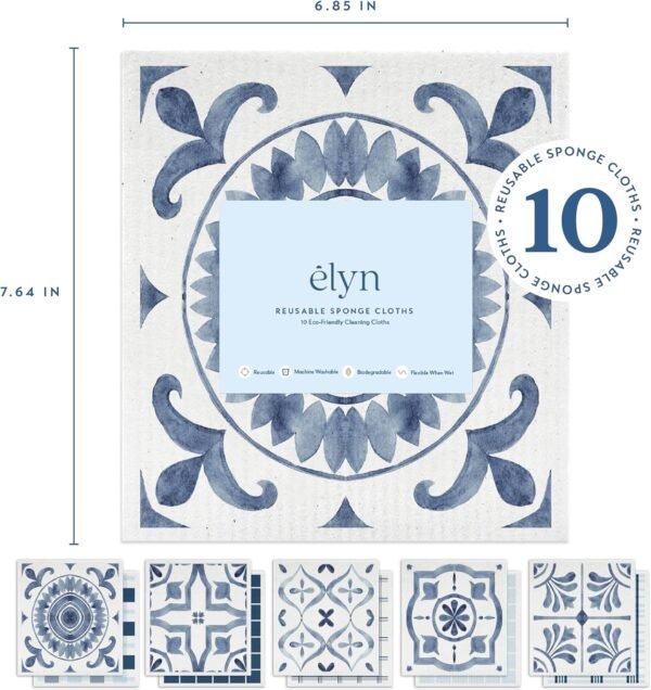 ELYN Swedish Dishcloths, Reusable & Washable Sponge Cloths, Absorbent Cleaning Paper Towels for Kitchen, Dishes, Counters and More, 10 Pack, Assorted Morrocan, Stripe & Plaid Patterns - Image 2