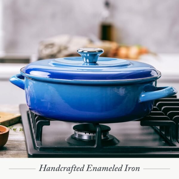 Merten & Storck German Enameled Iron, Round 4QT Casserole Braiser with Lid, Azure Blue - Image 2